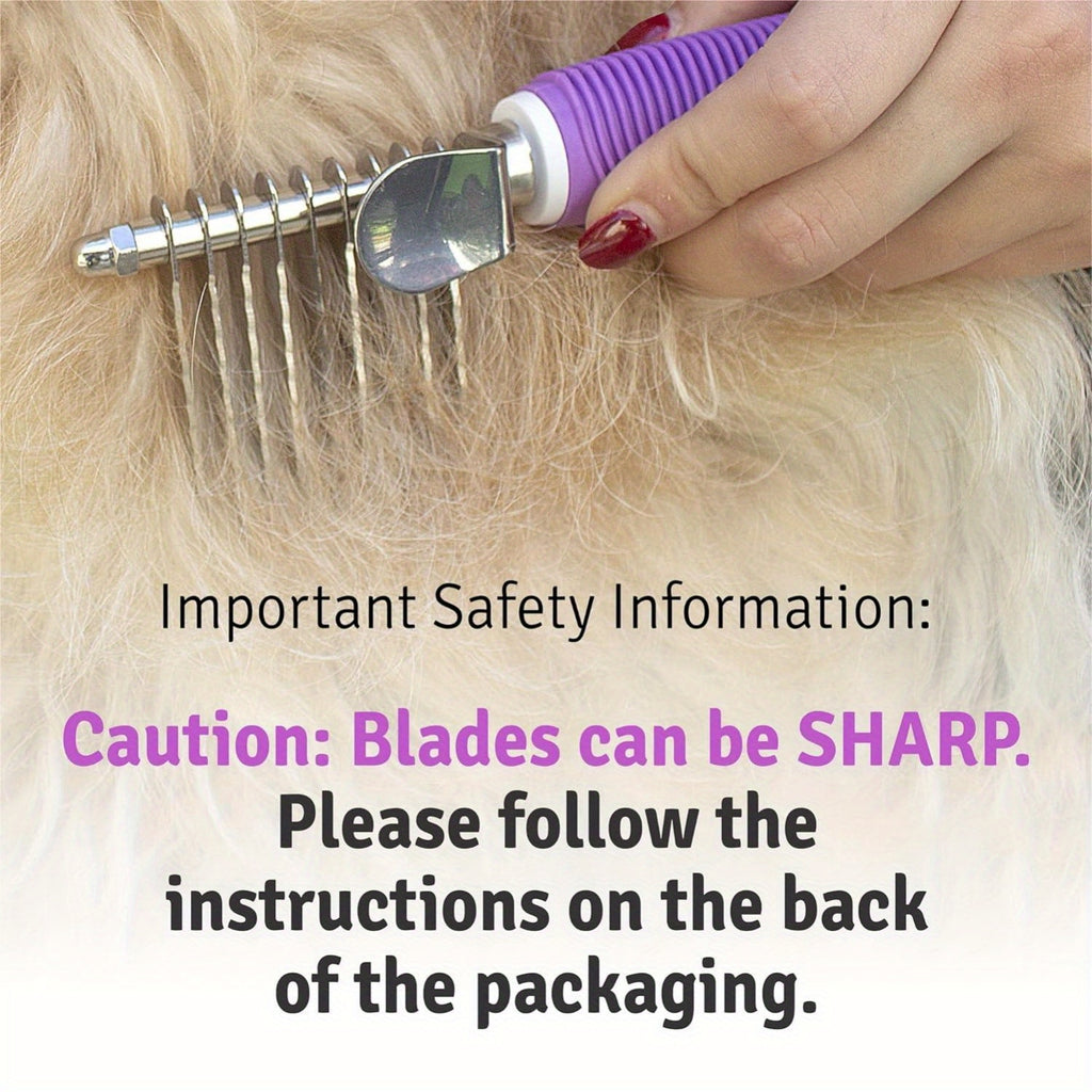 1pc Dematting Fur Rake Comb Brush Tool for Dogs & Cats with Extra Long Stainless Steel Safety Blades for Removing Knots, Mats & Tangles - Pet Grooming Deshedding Brush Tool with Anti-Slip Grip