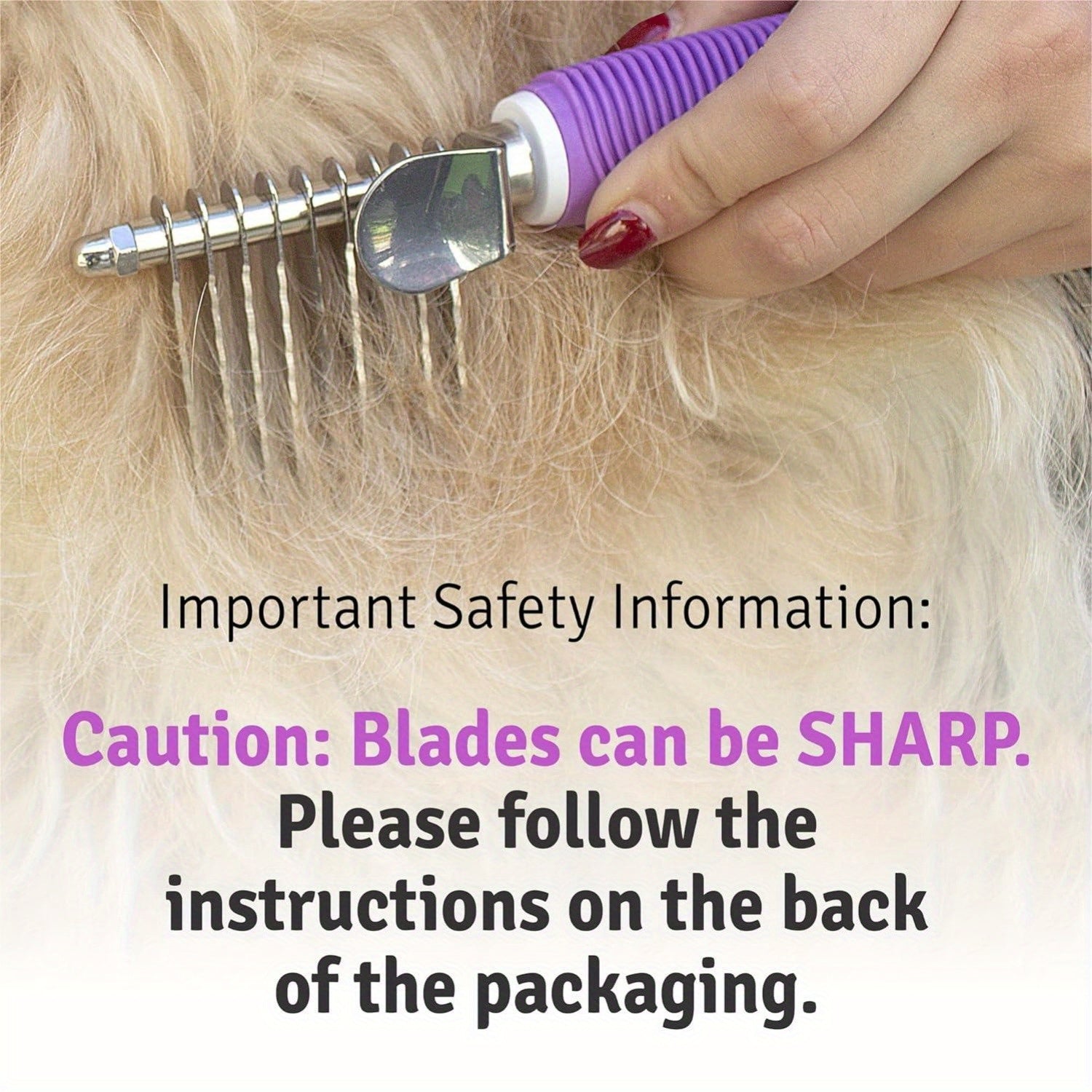 1pc Dematting Fur Rake Comb Brush Tool for Dogs & Cats with Extra Long Stainless Steel Safety Blades for Removing Knots, Mats & Tangles - Pet Grooming Deshedding Brush Tool with Anti-Slip Grip