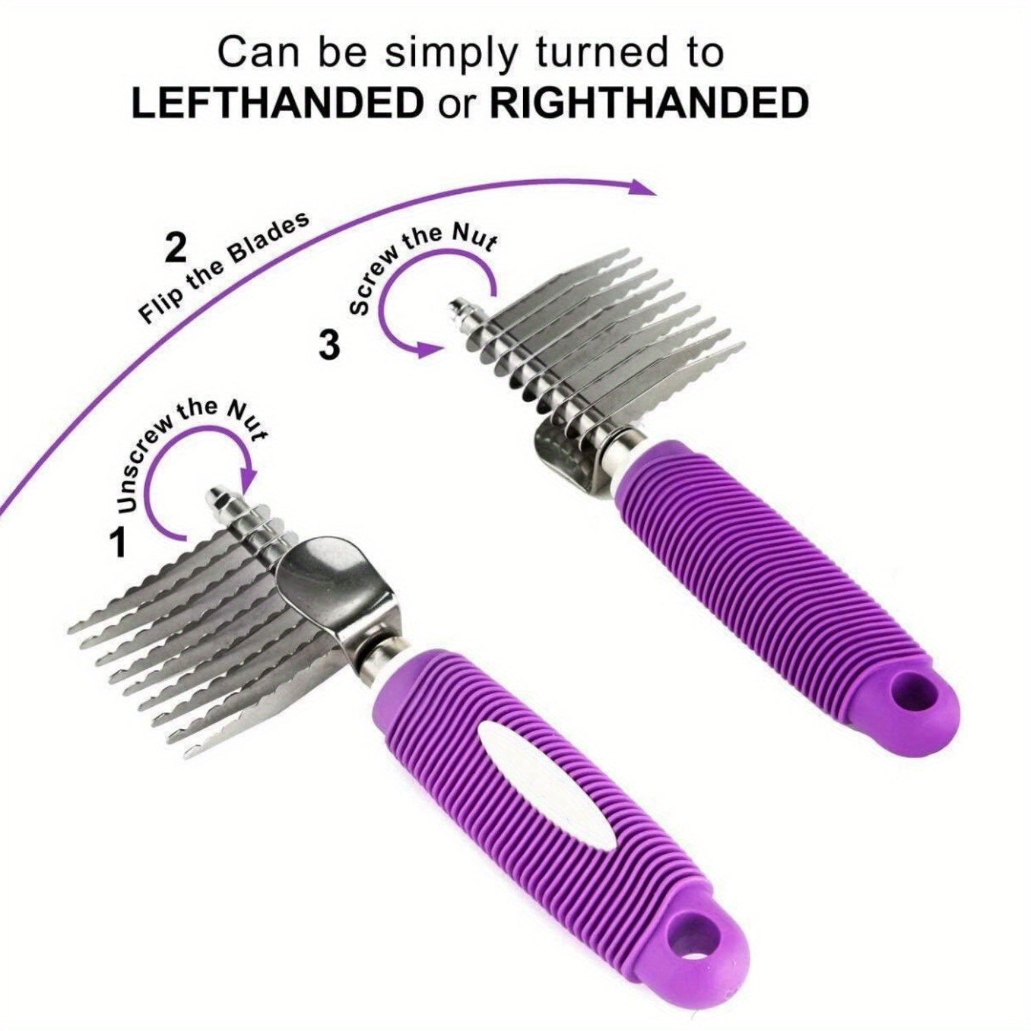 1pc Dematting Fur Rake Comb Brush Tool for Dogs & Cats with Extra Long Stainless Steel Safety Blades for Removing Knots, Mats & Tangles - Pet Grooming Deshedding Brush Tool with Anti-Slip Grip