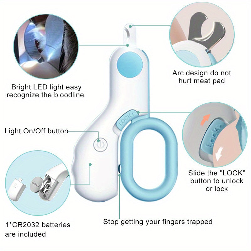 1pc LED-Lit Precision Pet Grooming Kit: Ergonomic, Stainless Steel Dog & Cat Nail Clippers, Battery Operated for Safe, Cordless Use - For Pet Owners - Suitable for Home Grooming - Perfect Gift for Pet Lovers