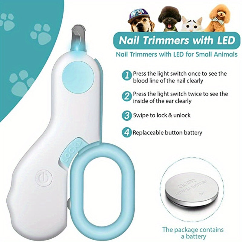 1pc LED-Lit Precision Pet Grooming Kit: Ergonomic, Stainless Steel Dog & Cat Nail Clippers, Battery Operated for Safe, Cordless Use - For Pet Owners - Suitable for Home Grooming - Perfect Gift for Pet Lovers