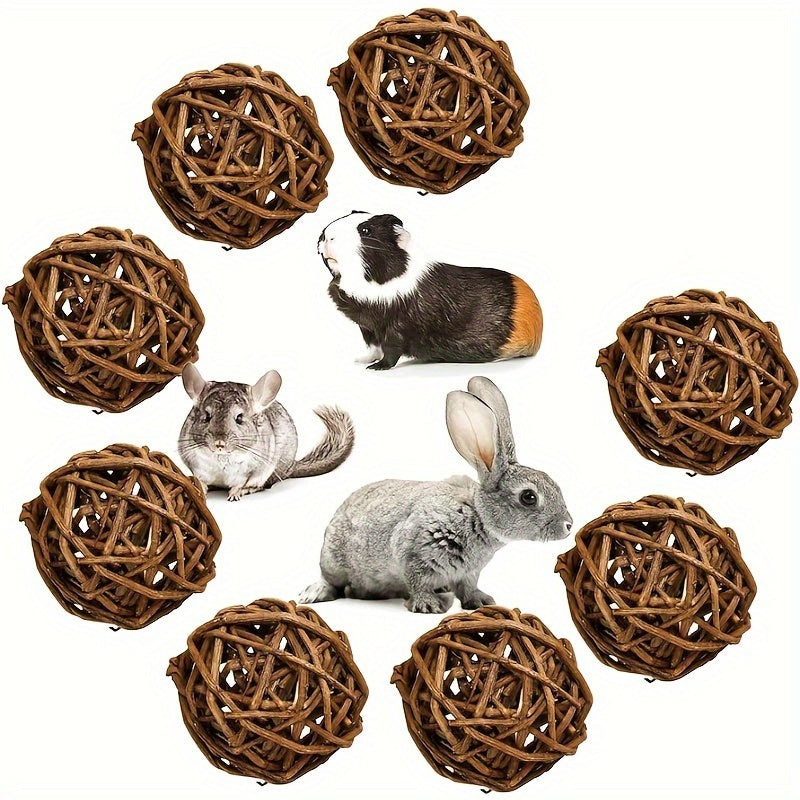 8-Pack Natural Rattan Willow Twig Chew Balls - Entertaining Small Pet Toys for Mice, Rabbits, Guinea Pigs, Chinchillas & Hamsters - Promoting Healthy Teeth & Gums, Stimulating Activity & Play, and Encouraging Natural Instinct