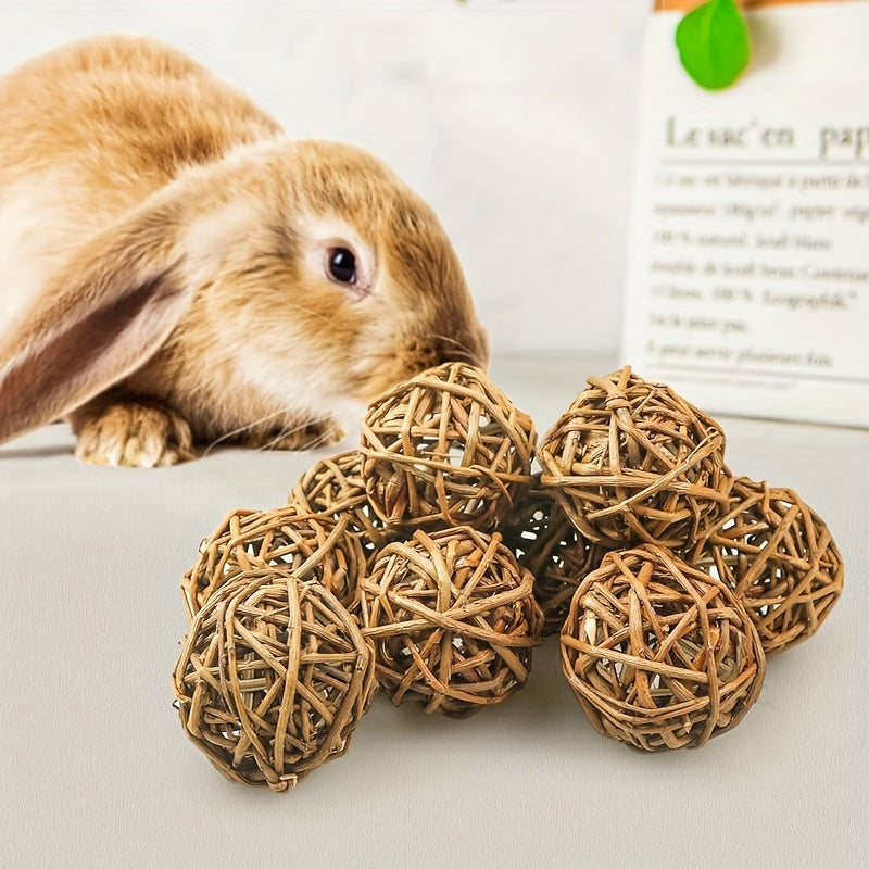 8-Pack Natural Rattan Willow Twig Chew Balls - Entertaining Small Pet Toys for Mice, Rabbits, Guinea Pigs, Chinchillas & Hamsters - Promoting Healthy Teeth & Gums, Stimulating Activity & Play, and Encouraging Natural Instinct