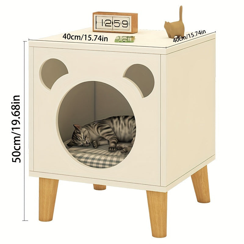 1pc Modern Wood Fiber Board Cat House - Multi-Functional Cat Condo & Elevated Cat Cave Side Table for Indoor Cats and Kittens, Contemporary Style Pet Furniture