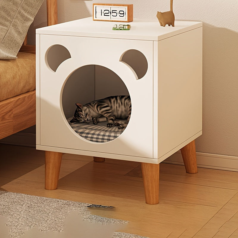 1pc Modern Wood Fiber Board Cat House - Multi-Functional Cat Condo & Elevated Cat Cave Side Table for Indoor Cats and Kittens, Contemporary Style Pet Furniture