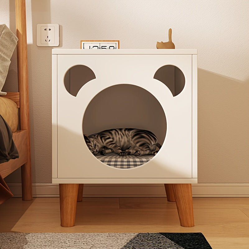 1pc Modern Wood Fiber Board Cat House - Multi-Functional Cat Condo & Elevated Cat Cave Side Table for Indoor Cats and Kittens, Contemporary Style Pet Furniture
