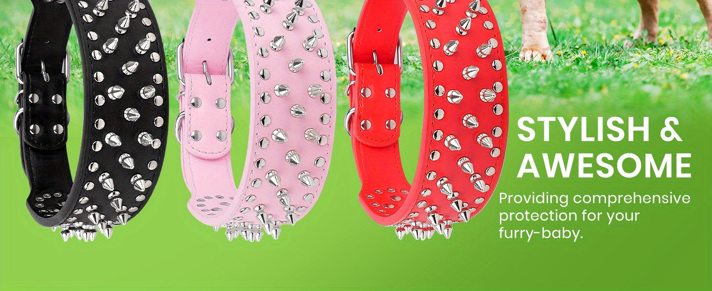 [Golden Spiked Collar] Epesiri Wide Golden Spiked Dog Collar | Adjustable Durable Spike Studded Pet Collar for Pitbull Mastiff Bulldog Pugs Husky Rottweiler
