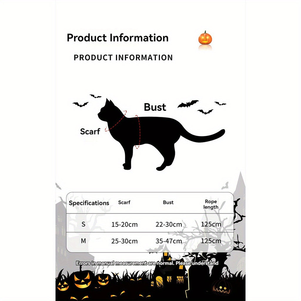 Halloween Bat Wings Pet Harness with Matching Leash for Cats & Small Dogs - Adjustable Polyester Costume with Dry Clean Only Instruction