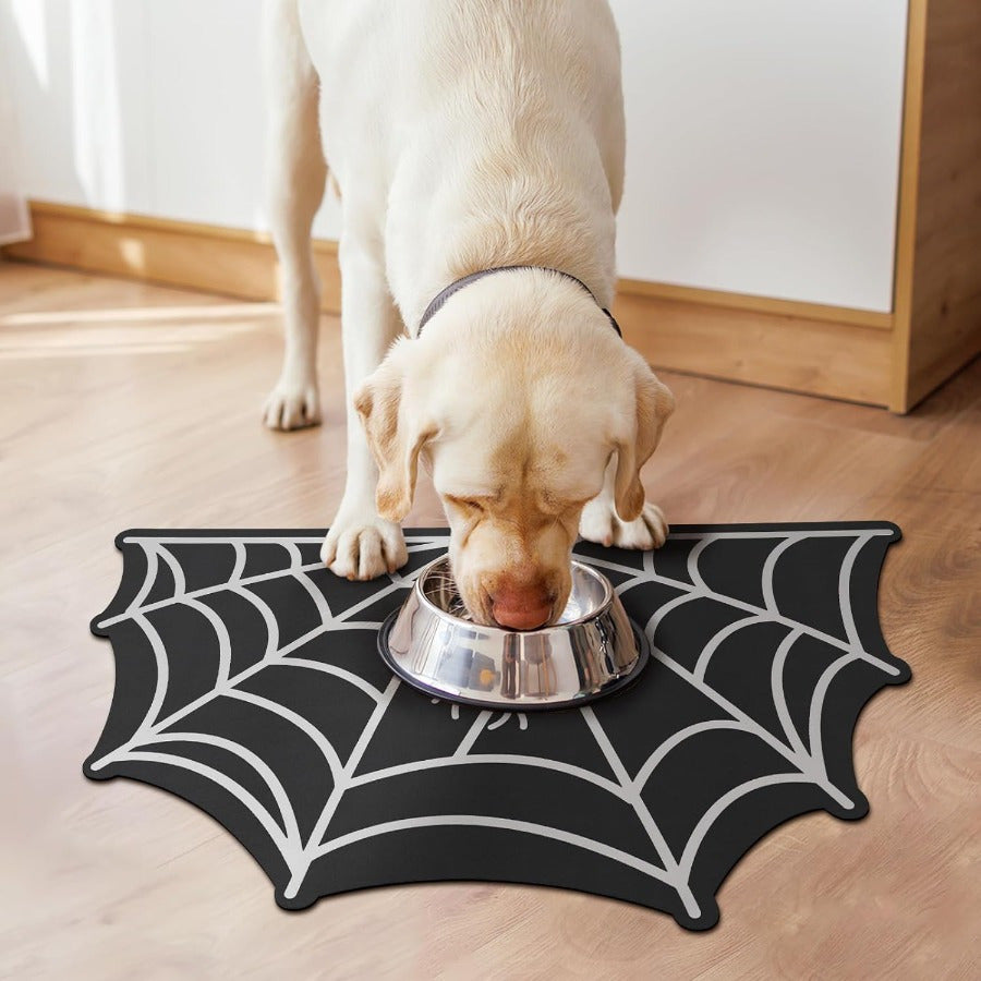 Spider Web Design Pet Feeding Mat, Anti-Slip & Waterproof Diatom Mud Dog Feeding Pad, Quick Dry & Stain-Free, Ideal for Dogs & Cats Food and Water Bowl Placement - Halloween Pet Accessories
