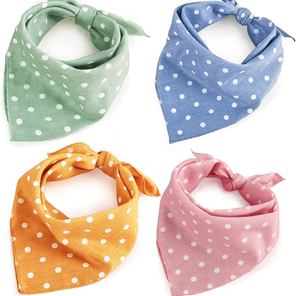 4Pcs Adorable Cotton Bandanas for Dogs - Washable, Soft, Stylish Scarf Bowties Collar Square Bib for Puppies Kittens - Perfect Pet Accessories