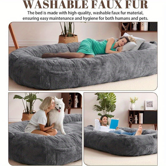 MERXENG Human Size Dog Bed for Adult People, 71"x43.3"x10" Large Dog Bed for Men and Women, Washable Giant Dog Bed for Pets and All People, Anti Slip Human Dog Bed with Storage Pocket
