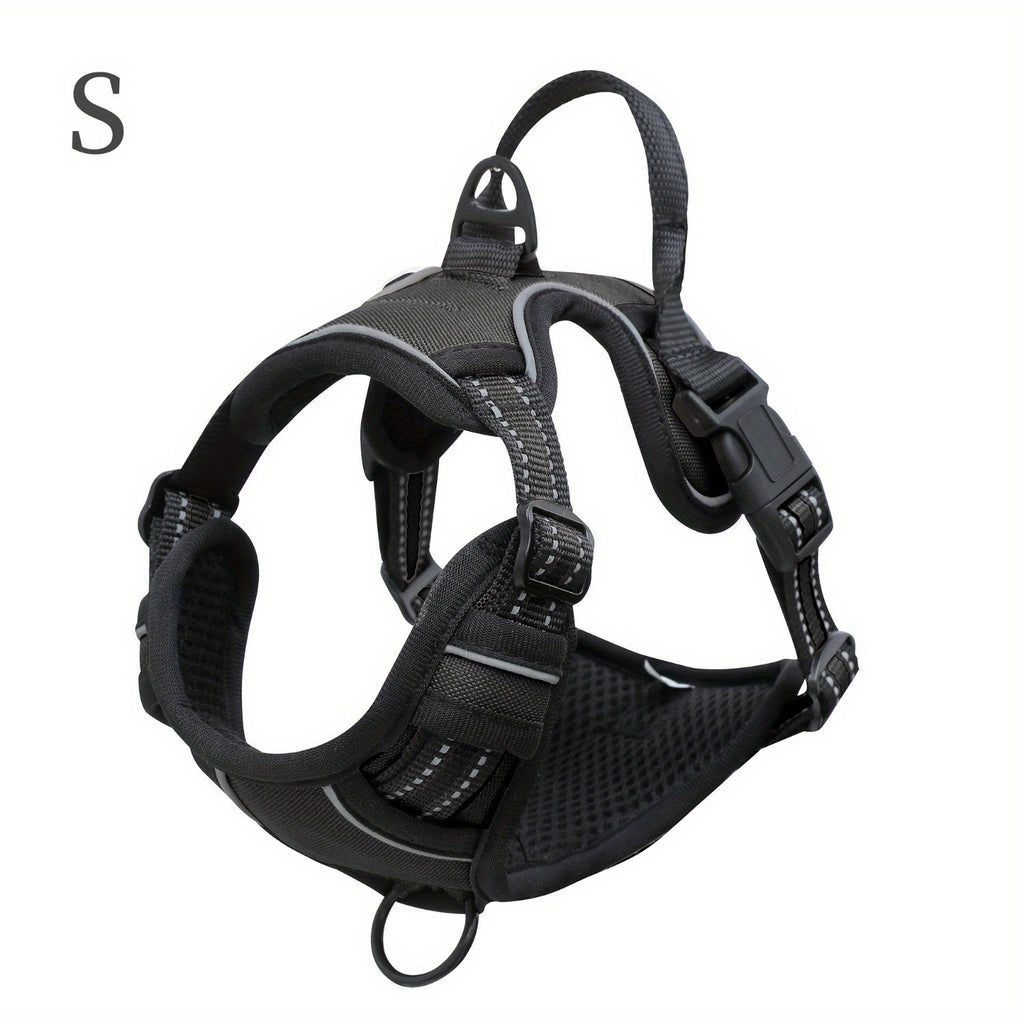 1pc Escape-Proof Dog Harness, Reflective No-Pull Pet Harness with 2 Metal Rings and Easy Control Handle, Adjustable and Comfortable Soft Padded Dog Vest for Easy Walking, Black