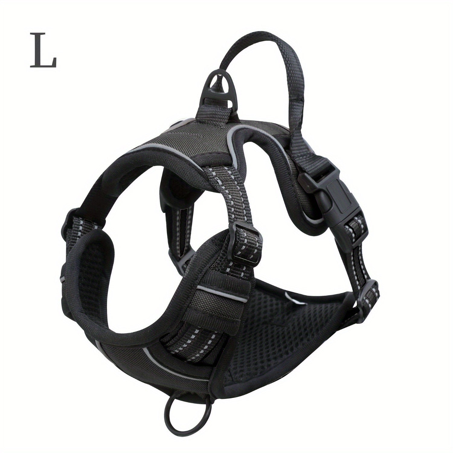 1pc Escape-Proof Dog Harness, Reflective No-Pull Pet Harness with 2 Metal Rings and Easy Control Handle, Adjustable and Comfortable Soft Padded Dog Vest for Easy Walking, Black