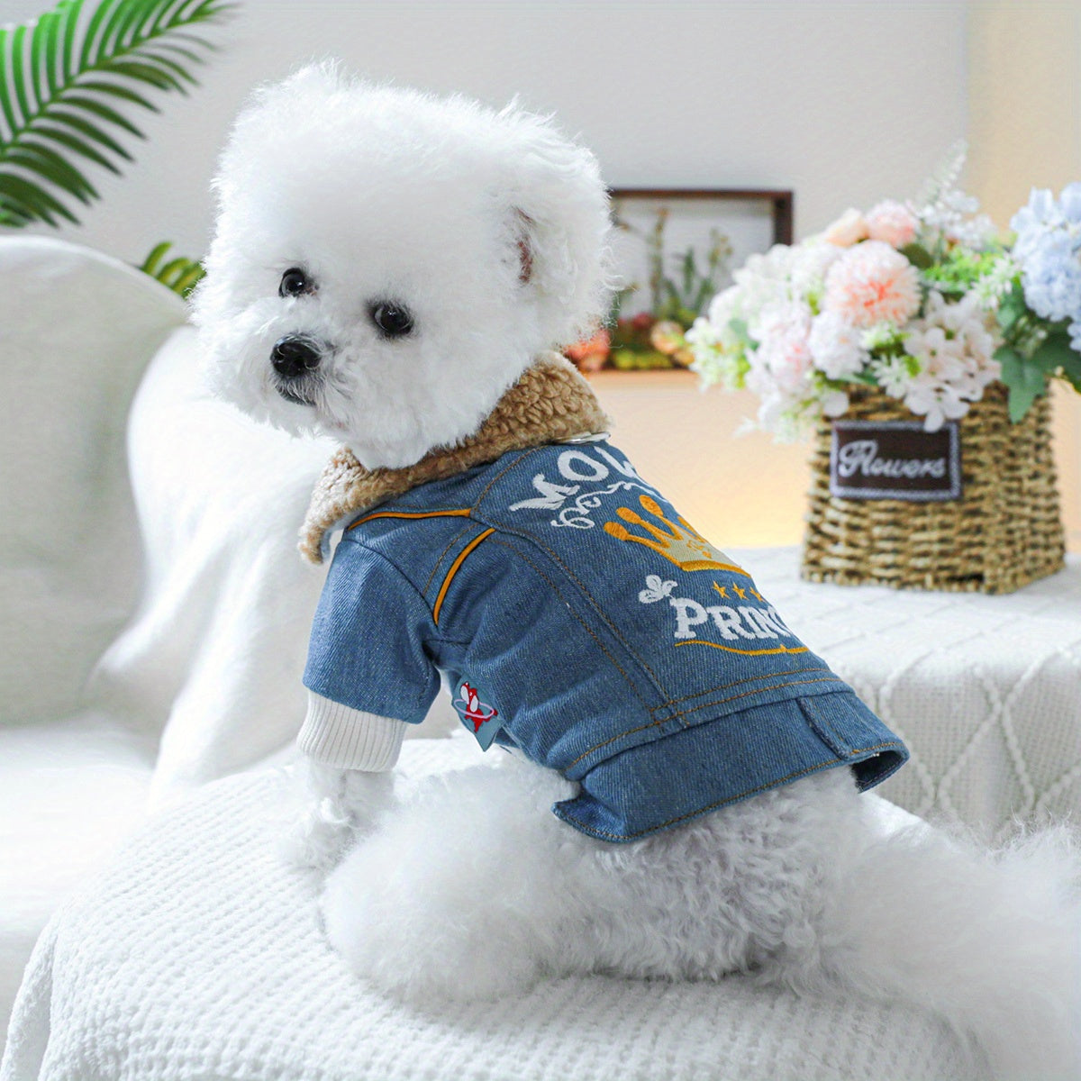 Small Breeds Fleece-Lined Cozy Denim Dog Jacket - Winter Warmth for Pomeranians & Teddy, Cute Pet Apparel