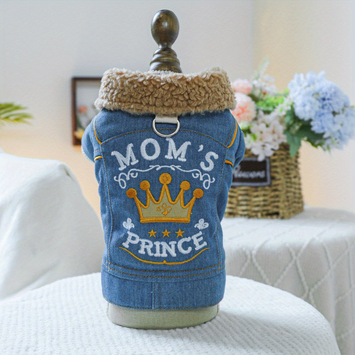 Small Breeds Fleece-Lined Cozy Denim Dog Jacket - Winter Warmth for Pomeranians & Teddy, Cute Pet Apparel