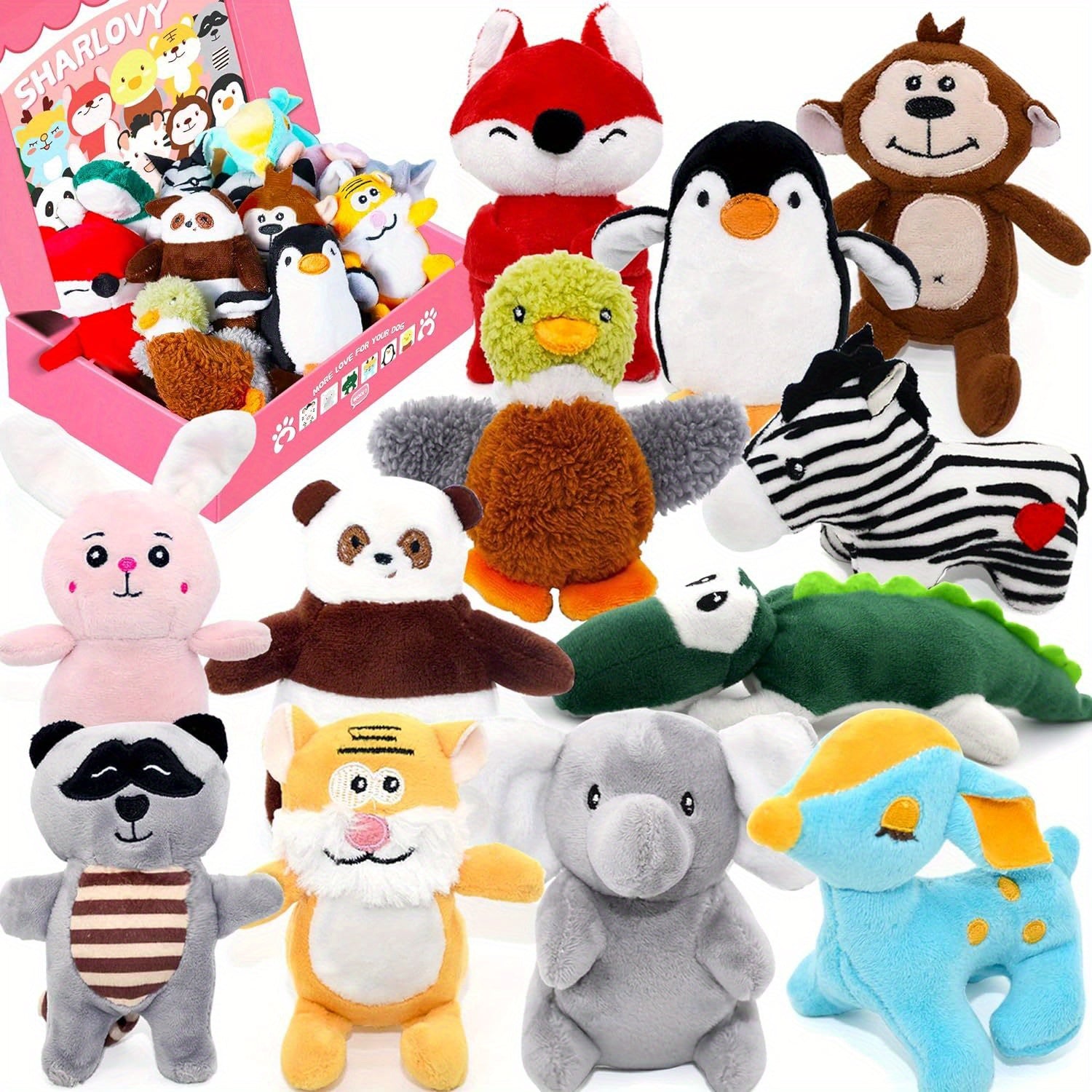 SHARLOVY Dog Squeaky Toys, Stuffed Animal Puppy Toys, Cute Chew Toys for Dog Teething Toys, Pet Toys for Small to Medium Dogs, Soft Dog Toys, Plush Dog Toy Pack 12in Gift Box