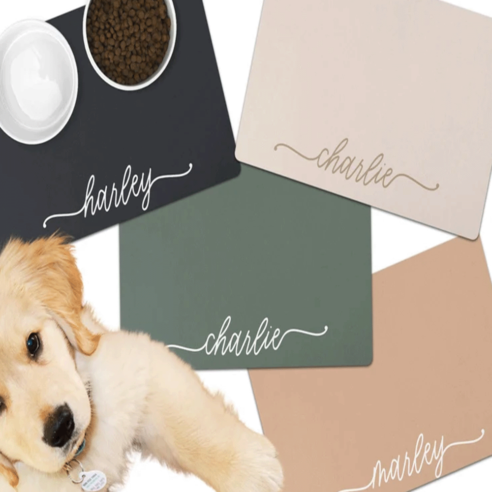 [Personalized Pet Feeding Mat] Personalized High-Quality PU Pet Feeding Mat - Custom Laser Engraved Design with Pattern for Comfortable Dining Experience