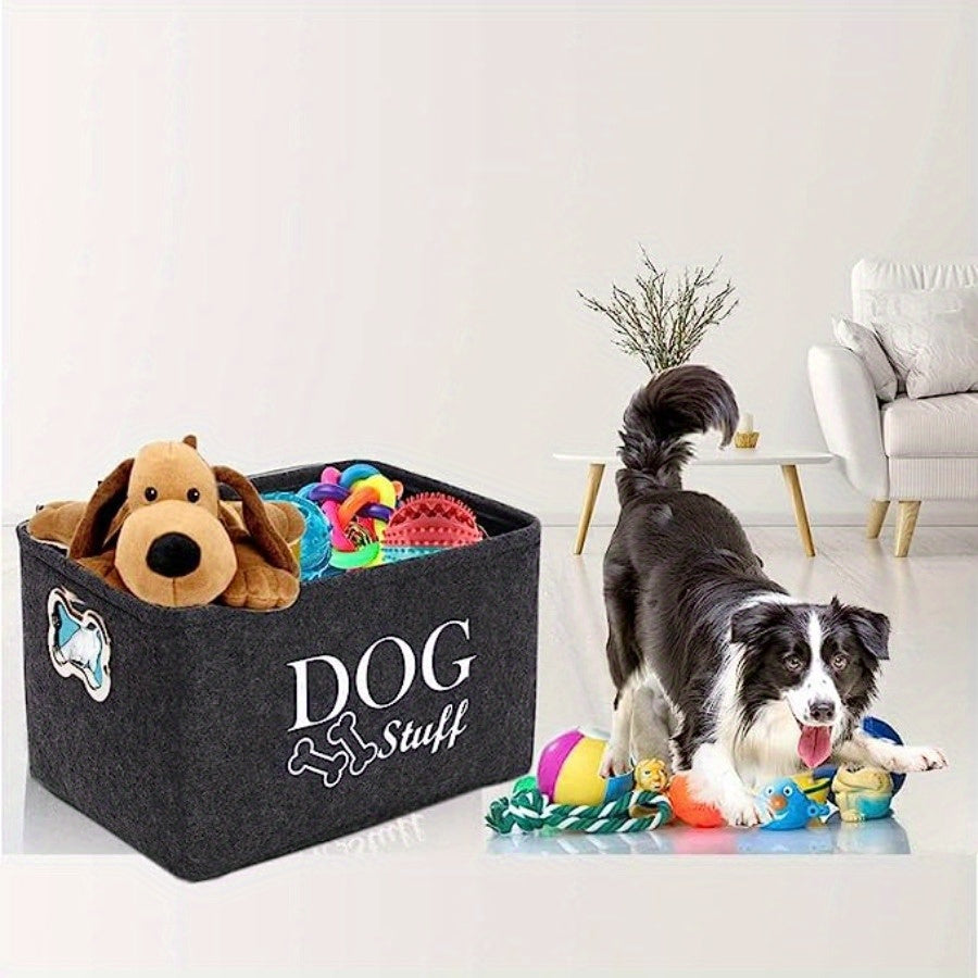 [1 Pet Storage Box Organizer] 1pc Pet Toy Storage Box, Felt Dog Toy Organizer, Durable And Portable Dog Toy Holder