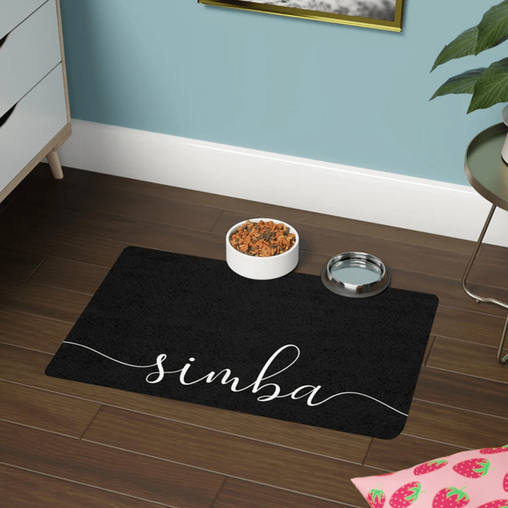 Customizable Pet Feeding Mat with Laser Engraving - Personalized "Simba" Design, Durable & Stylish Dog Bowl Placemat for Pet Owners