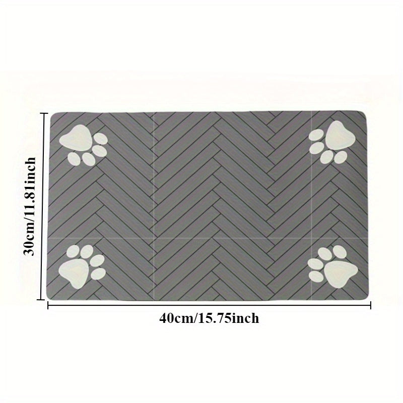 [1pc Fast-Drying Pet Feeding Mat] 1pc Fast-Drying Diatomaceous Earth Pet Feeding Mat | Splash-Proof, Absorbent, Easy to Clean for Dogs and Cats, Herringbone Pattern with Paw Print Design, Black, Washable