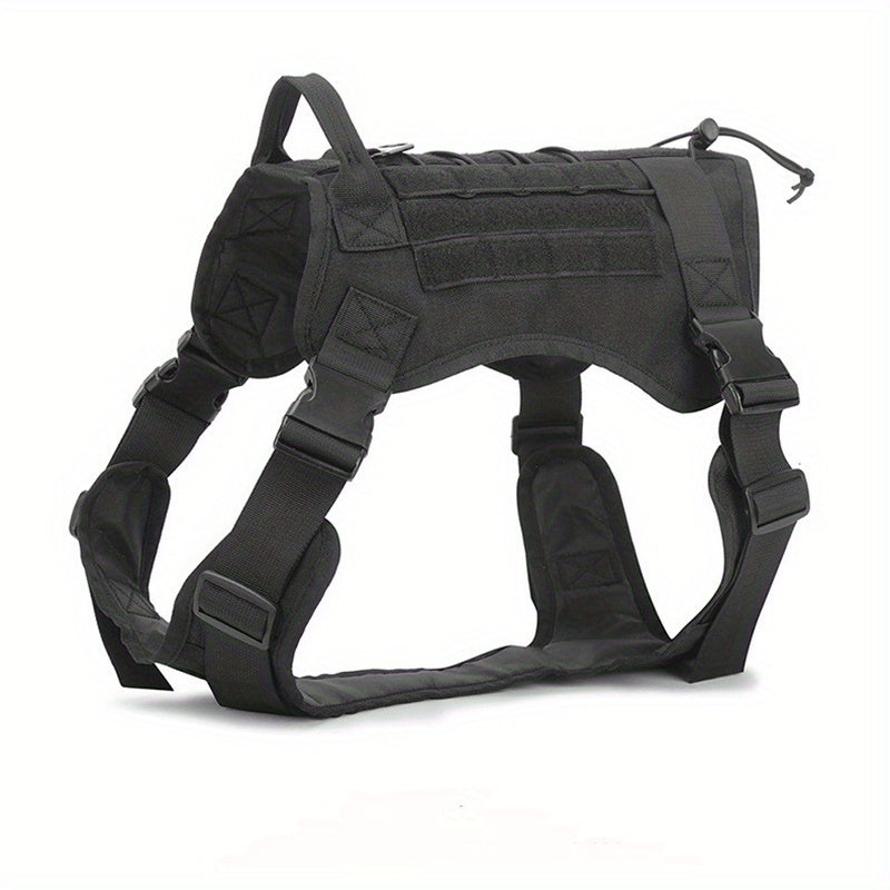 Medium Large FEimaX Tactical Dog Harness, No Pull Adjustable Pet Harness with Handle, Molle Loop Panels for Training Hunting Walking (Black)