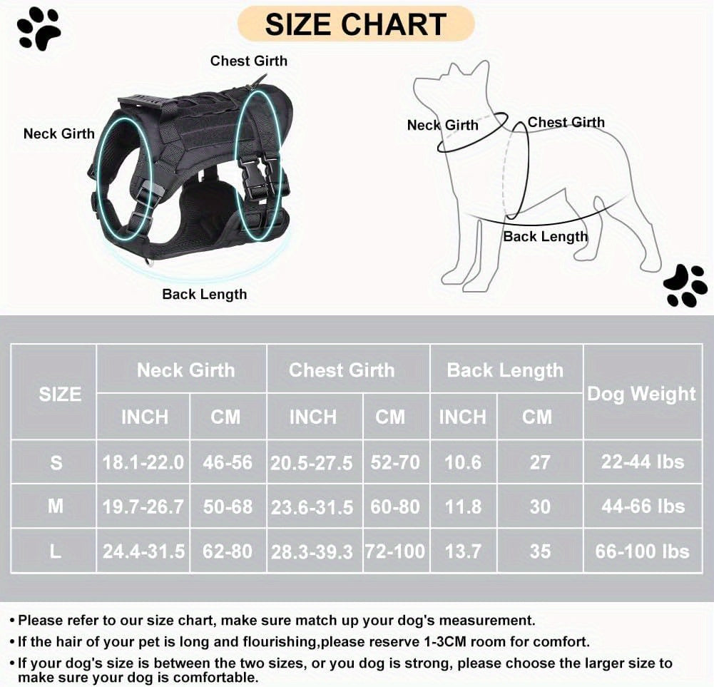 Medium Large FEimaX Tactical Dog Harness, No Pull Adjustable Pet Harness with Handle, Molle Loop Panels for Training Hunting Walking (Black)