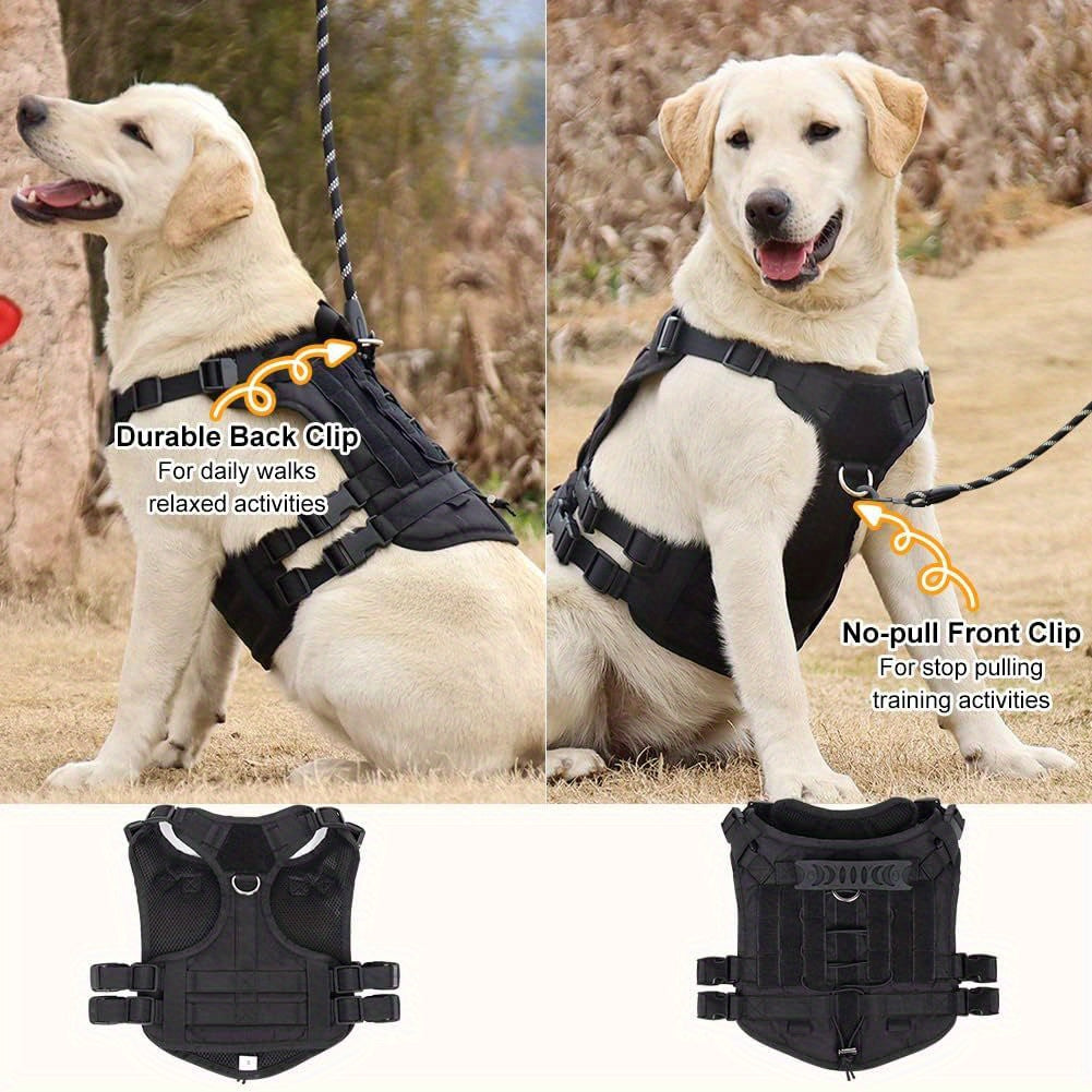 Medium Large FEimaX Tactical Dog Harness, No Pull Adjustable Pet Harness with Handle, Molle Loop Panels for Training Hunting Walking (Black)