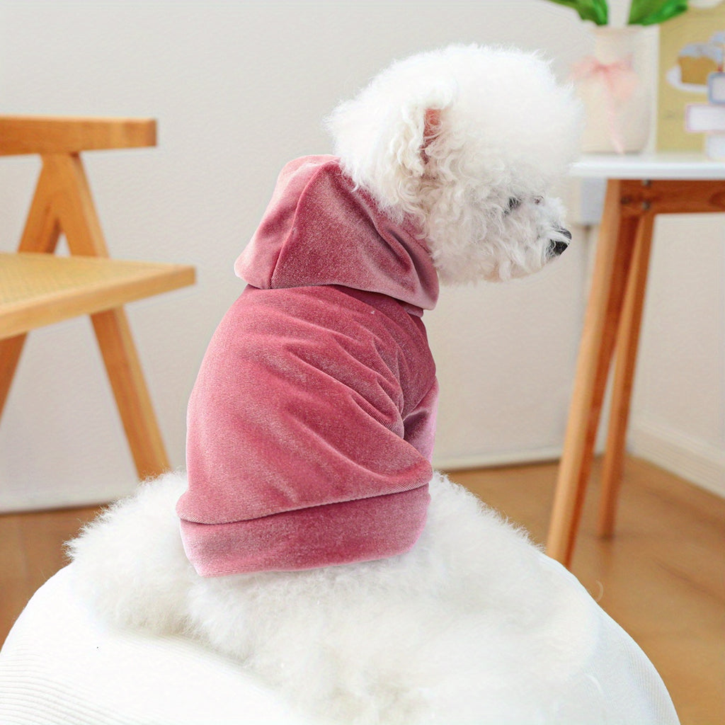 1pc Cozy Fleece Hoodie for Small Dogs - Warm & Comfortable Autumn/Winter Pet Apparel in Pink, Soft Polyester Knit Design for Cold Weather, Indoor Pet Hoodie | Stylish Dog Outfit | Comfortable Petwear, Dog Sweater