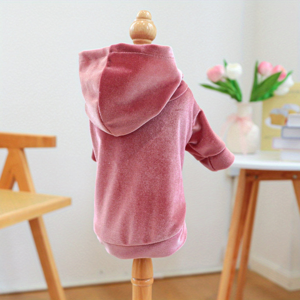 1pc Cozy Fleece Hoodie for Small Dogs - Warm & Comfortable Autumn/Winter Pet Apparel in Pink, Soft Polyester Knit Design for Cold Weather, Indoor Pet Hoodie | Stylish Dog Outfit | Comfortable Petwear, Dog Sweater