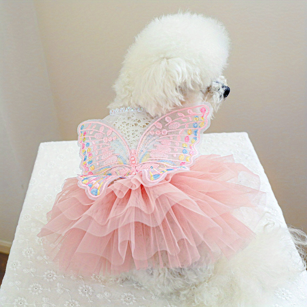 Cozy Butterfly Fairy Tulle Dog Dress - Warm Pet Apparel for Small Breeds, Perfect for Spring & Fall