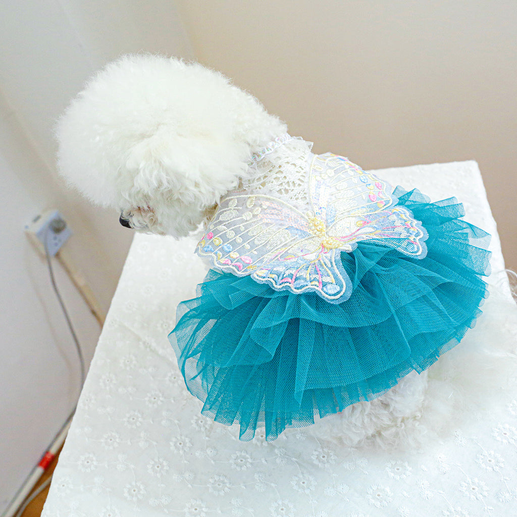 Cozy Butterfly Fairy Tulle Dog Dress - Warm Pet Apparel for Small Breeds, Perfect for Spring & Fall