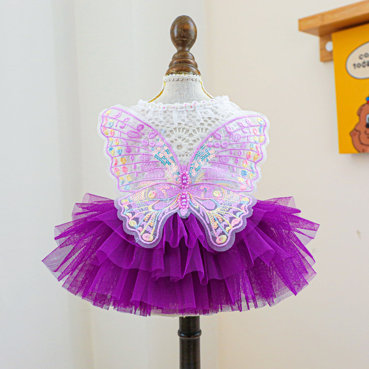 Cozy Butterfly Fairy Tulle Dog Dress - Warm Pet Apparel for Small Breeds, Perfect for Spring & Fall