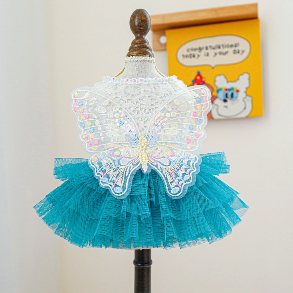 Cozy Butterfly Fairy Tulle Dog Dress - Warm Pet Apparel for Small Breeds, Perfect for Spring & Fall