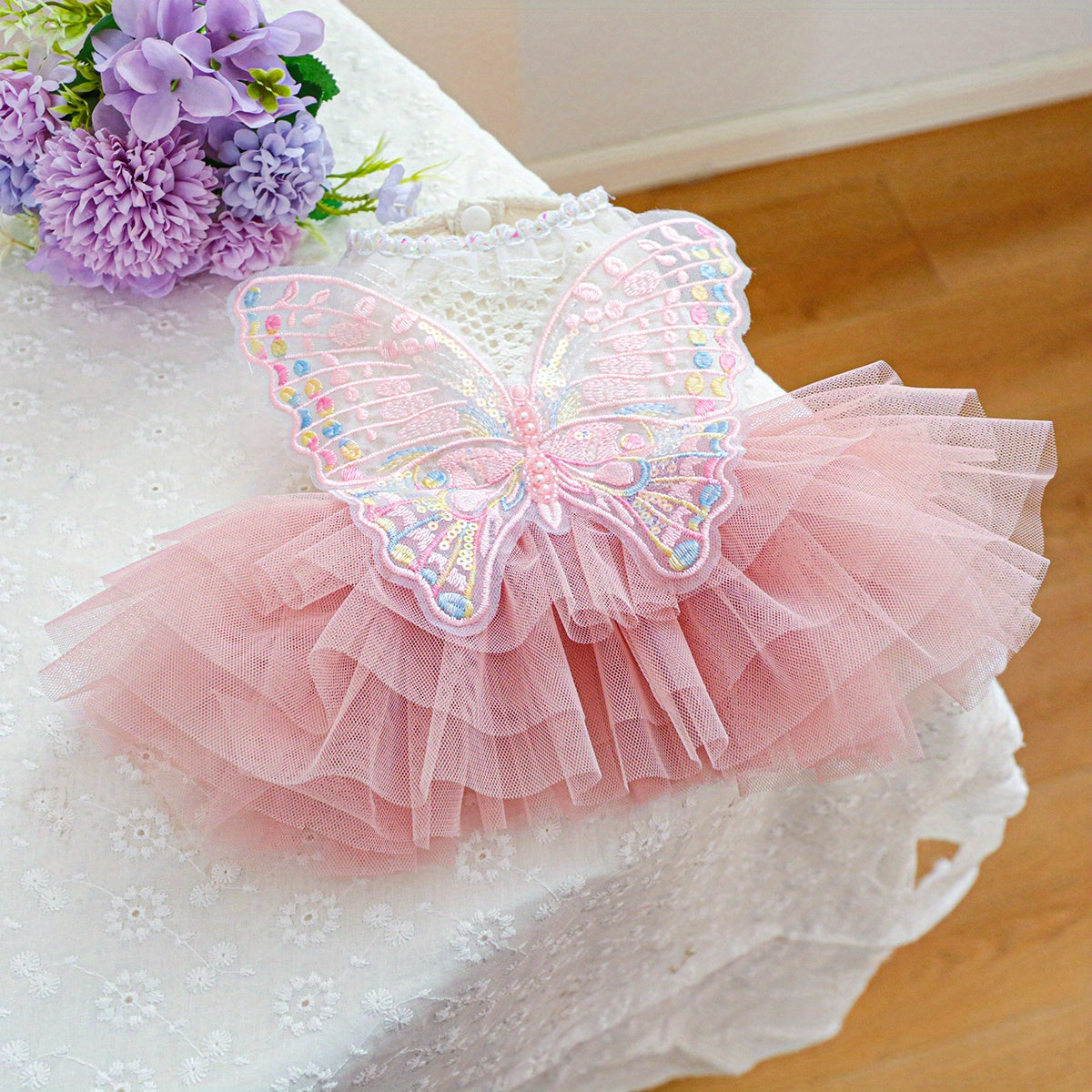 Cozy Butterfly Fairy Tulle Dog Dress - Warm Pet Apparel for Small Breeds, Perfect for Spring & Fall