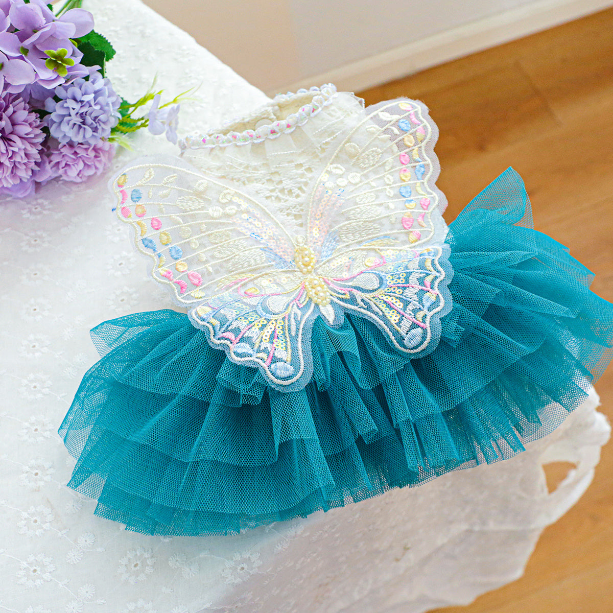 Cozy Butterfly Fairy Tulle Dog Dress - Warm Pet Apparel for Small Breeds, Perfect for Spring & Fall