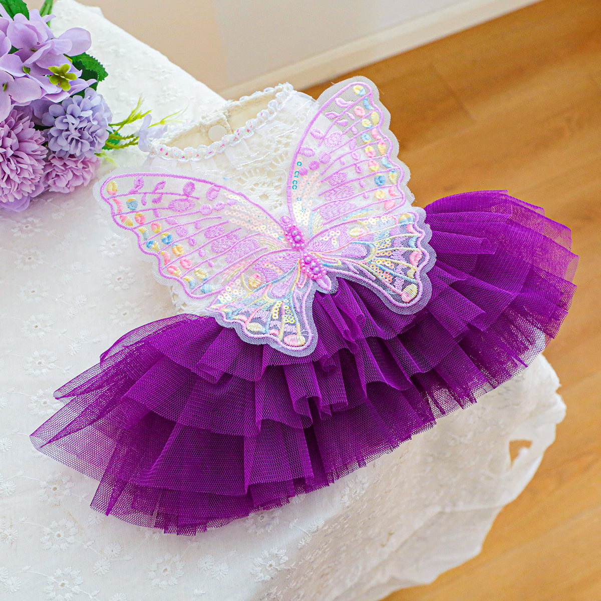 Cozy Butterfly Fairy Tulle Dog Dress - Warm Pet Apparel for Small Breeds, Perfect for Spring & Fall