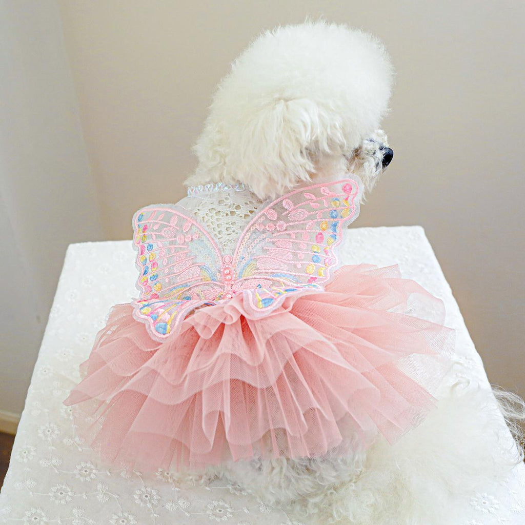 Cozy Butterfly Fairy Tulle Dog Dress - Warm Pet Apparel for Small Breeds, Perfect for Spring & Fall