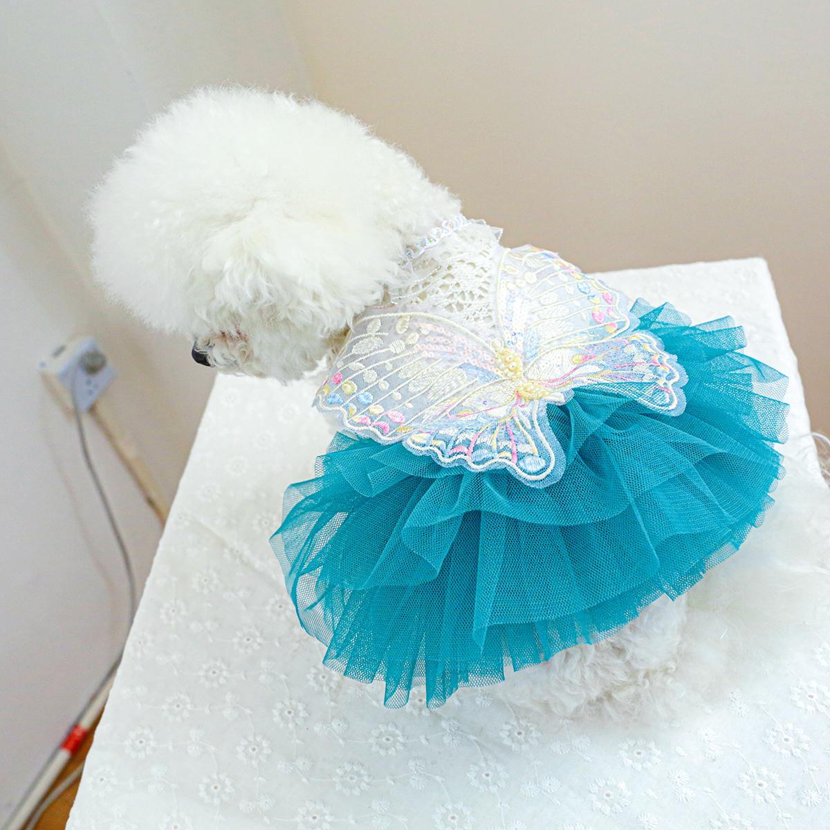 Cozy Butterfly Fairy Tulle Dog Dress - Warm Pet Apparel for Small Breeds, Perfect for Spring & Fall