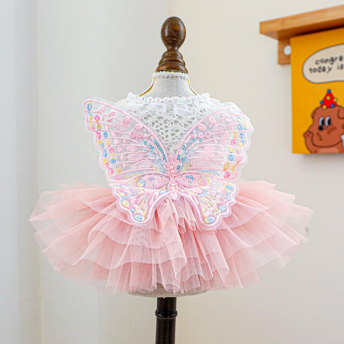 Cozy Butterfly Fairy Tulle Dog Dress - Warm Pet Apparel for Small Breeds, Perfect for Spring & Fall