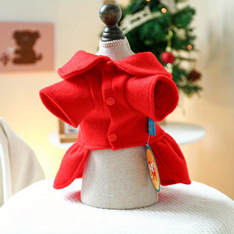Christmas Reindeer Couple Costume - Knitted Polyester Dog Skirt for Small Breeds, Press Button Closure, Festive Pet Apparel for Mini Dogs, Teddy, Bichon, Pomeranian - Winter and Spring Wear