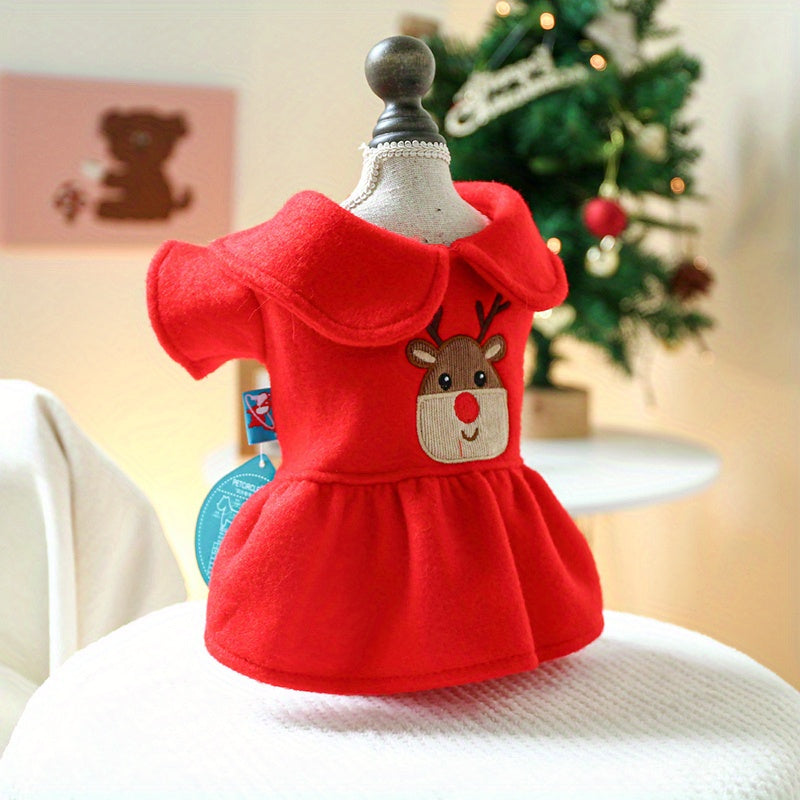 Christmas Reindeer Couple Costume - Knitted Polyester Dog Skirt for Small Breeds, Press Button Closure, Festive Pet Apparel for Mini Dogs, Teddy, Bichon, Pomeranian - Winter and Spring Wear
