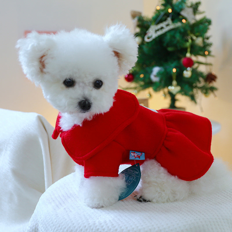 Christmas Reindeer Couple Costume - Knitted Polyester Dog Skirt for Small Breeds, Press Button Closure, Festive Pet Apparel for Mini Dogs, Teddy, Bichon, Pomeranian - Winter and Spring Wear