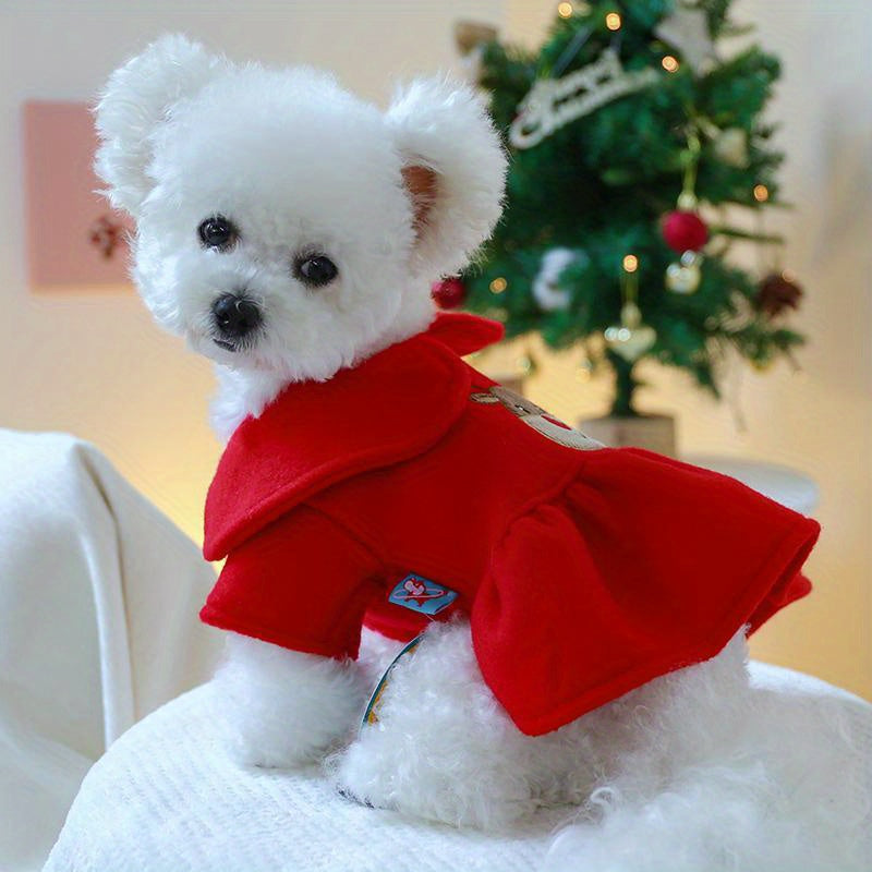 Christmas Reindeer Couple Costume - Knitted Polyester Dog Skirt for Small Breeds, Press Button Closure, Festive Pet Apparel for Mini Dogs, Teddy, Bichon, Pomeranian - Winter and Spring Wear