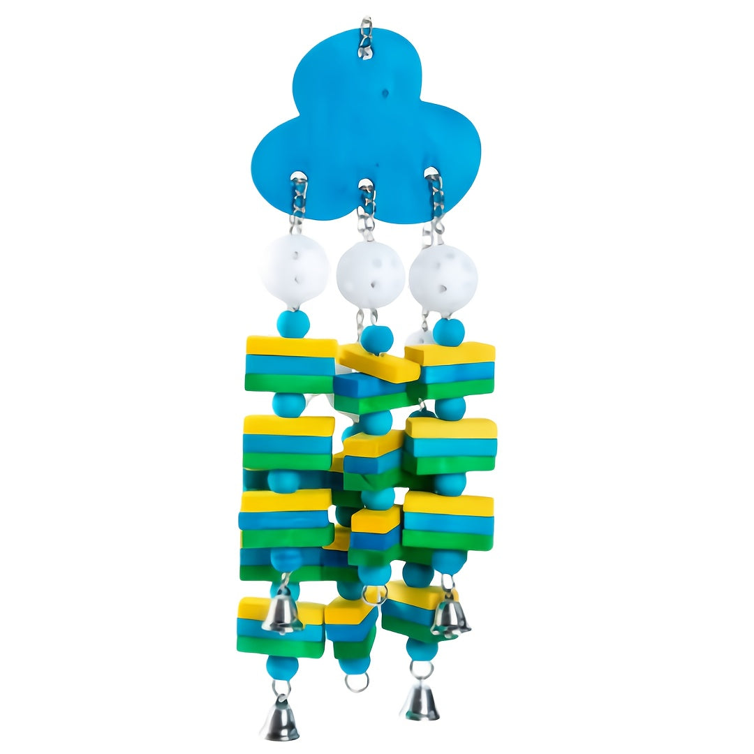 Colorful Wooden Block Beads Parrot Bird Toy, Random Color Blueberry Shape Chew Toy With Bell And String