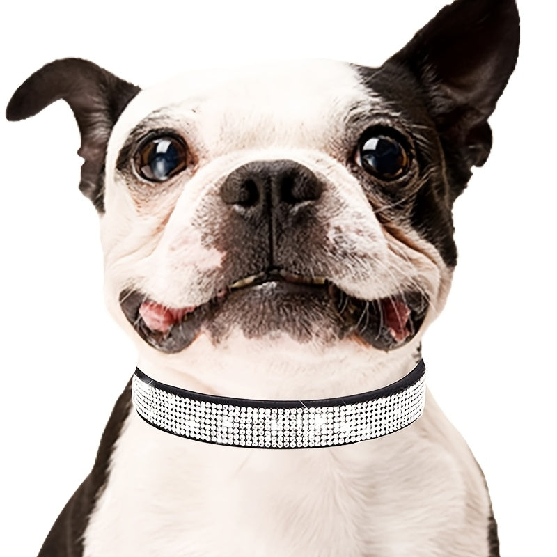 [Adjustable Bling Dog Collar Set] Bling Collar for Dogs, Durable Polyester Adjustable Pet Collar with Rhinestones and Matching Leash Set, Soft-Lined Neck Strap for Small to Large Dogs