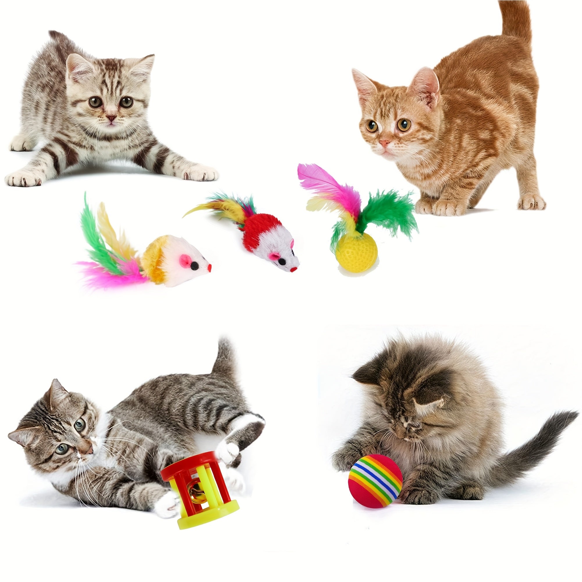 22pcs Cat Toys Kitten Toy Set Folding Camouflage Cat Tunnel Indoor Interactive Pet Toys Teaser Cat Feather Toy Colourful Mouse Plush Ball Bell Ball Toy Kit Kitten Puppy(Colorful)