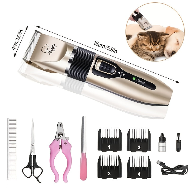 12-in-1 Premium Pet Grooming Kit - Electric Precision Trimmers with Gentle Hair Cutting Technology, Silent Clippers for Dogs & Cats, Includes Scissors, Combs, and Accessories - USB Rechargeable, Dog Grooming