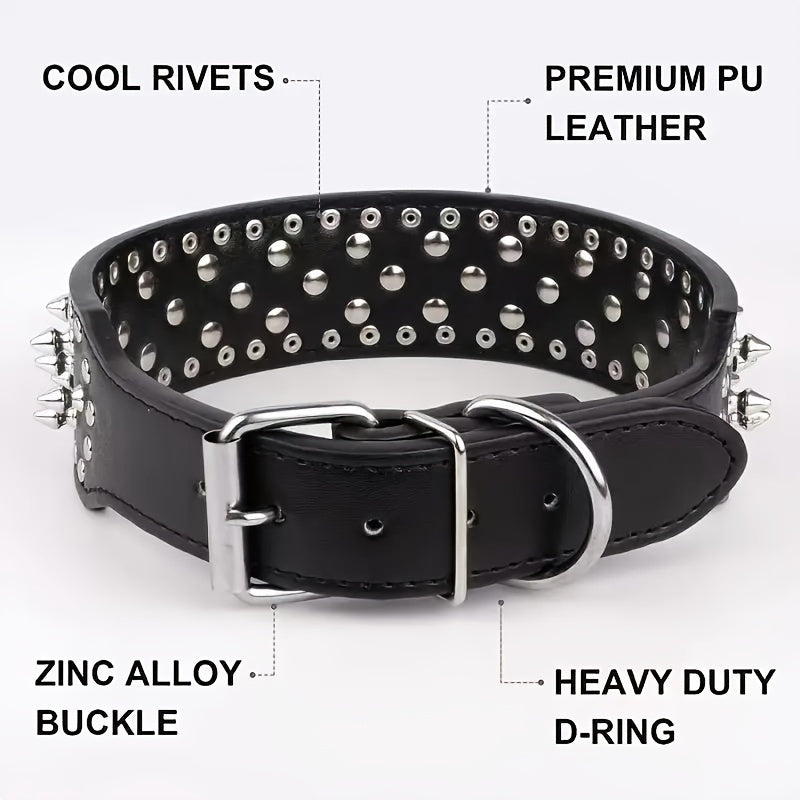 1pc Dog Collar Anti Bite Rivet Pet Collar, Adjustable Dog Collar Adjustable PU Leather Studded Pet Collar