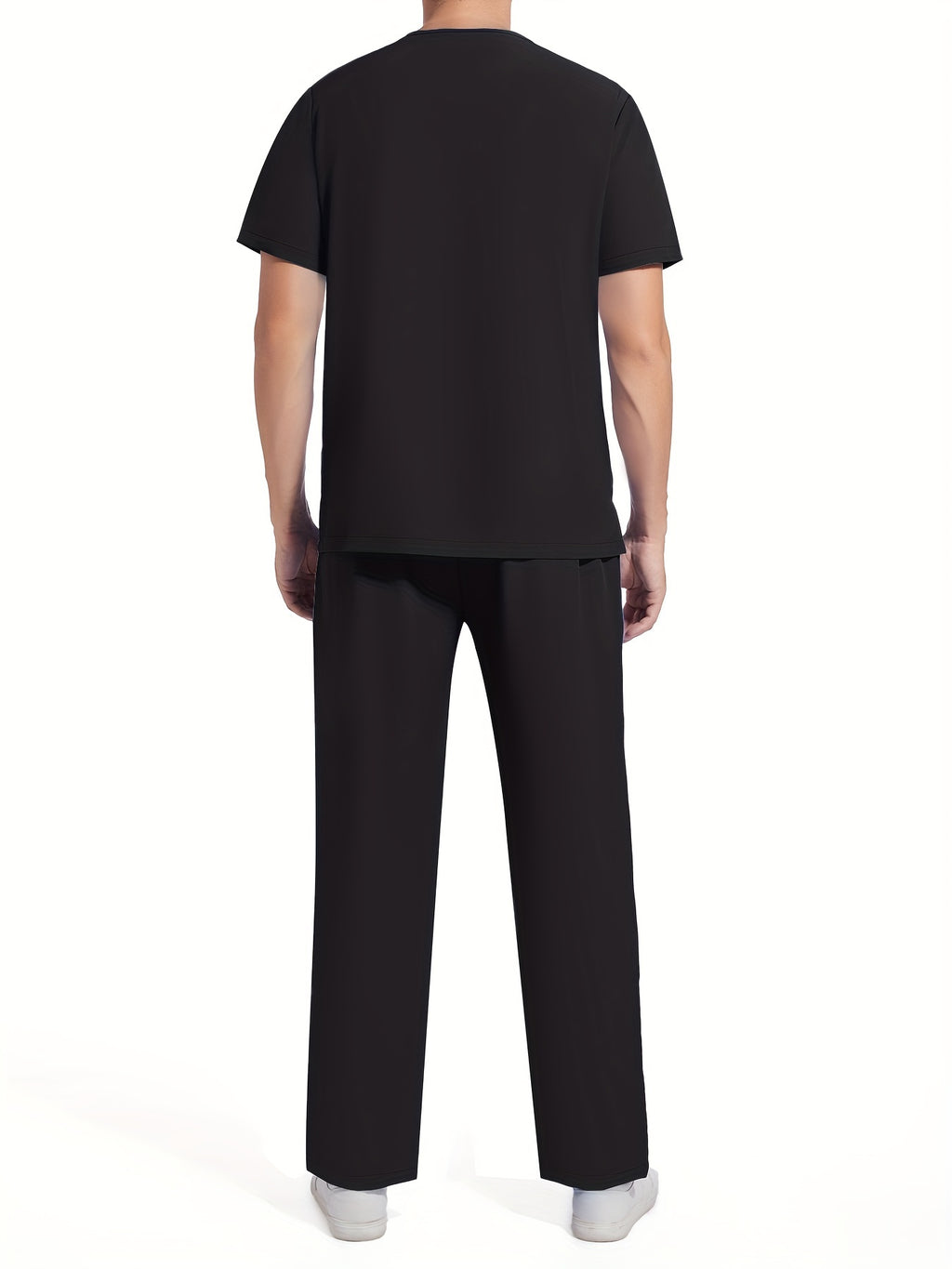 Men's Short Sleeve Summer Work Wear Set, Lab Coat, Pet Grooming Uniform, Breathable V-neck Top With Pockets And Long Pants Outfit