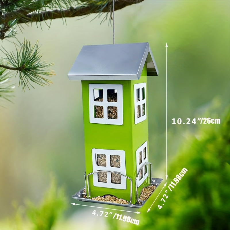 1pc Large Capacity All Metal Wild Bird Feeder - Squirrel Proof, Removable Roof, 4 Port Hanging Feeder - Durable, Weather Resistant, Easy to Clean Outdoor Bird Feeder for Backyard